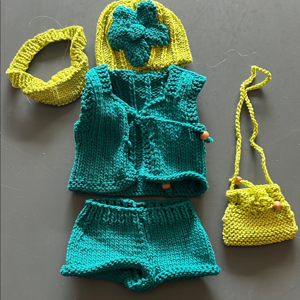 Handknit Teal & Lime Baby Outfit Set